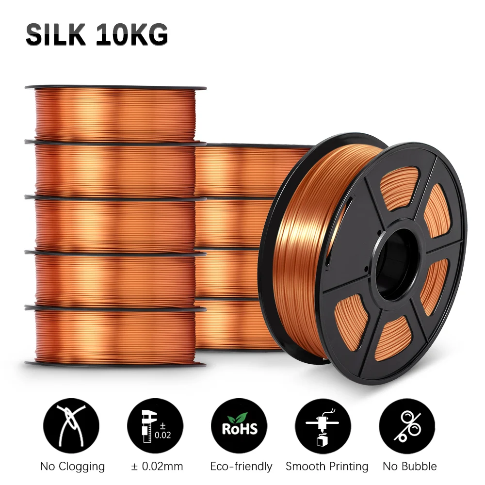 SUNLU Silk PLA Filament 1.75mm, 10 kg (Single, Dual & Tri-Color), SILK red copper