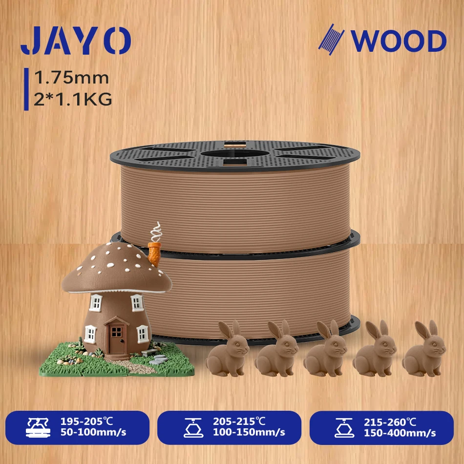 JAYO Wood PLA Filament 1.75mm, 2 × 1.1 kg, wood