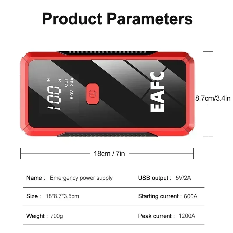 EAFC 12V Jump Starter & Power Bank, 1200A or 2000A – photo 5