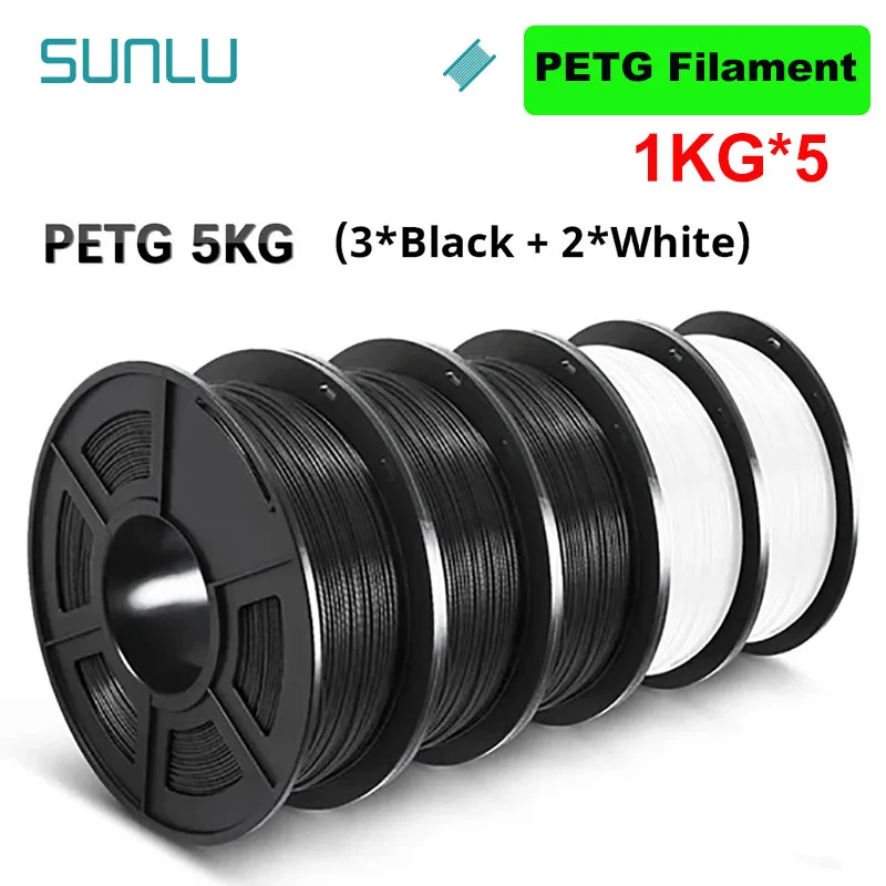 SUNLU PLA / PLA+ / PETG Filament 1.75mm, 5 kg Set, PETG 3BK 2WT