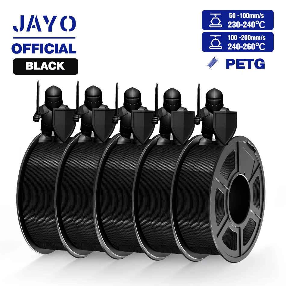JAYO PLA, PLA+ & PETG Filament 1.75mm, 5-Roll Packs, PETG Black 5Roll