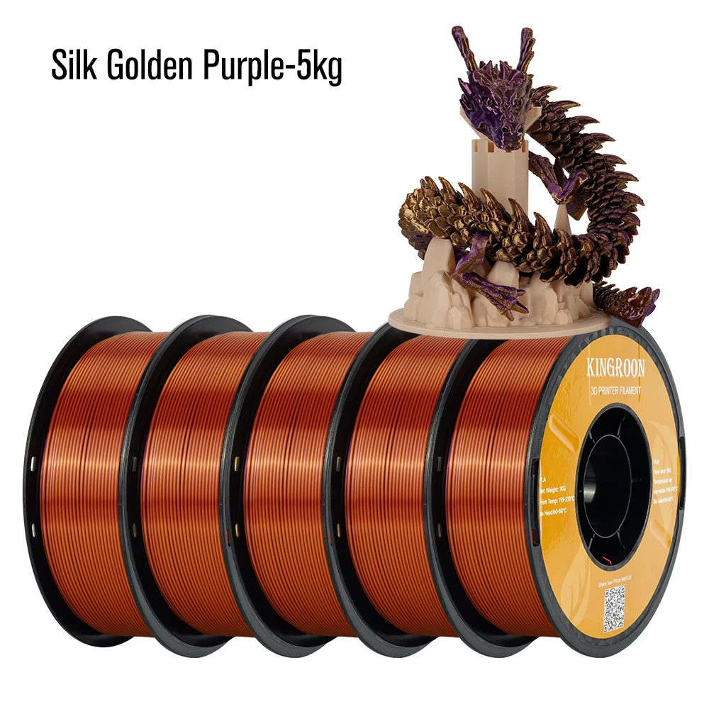 KINGROON Dual Color Silk PLA Filament 1.75mm, 5 kg, Silk Golden Purple