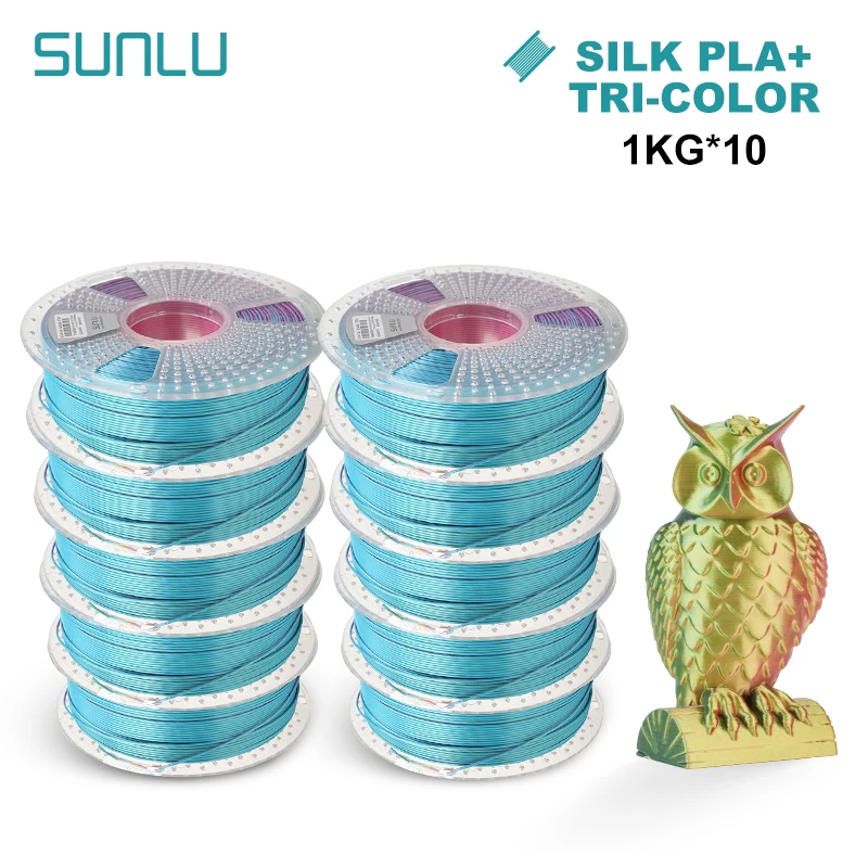 SUNLU Silk PLA Filament 1.75mm, 10 kg (Single, Dual & Tri-Color), SILK RD YL GN