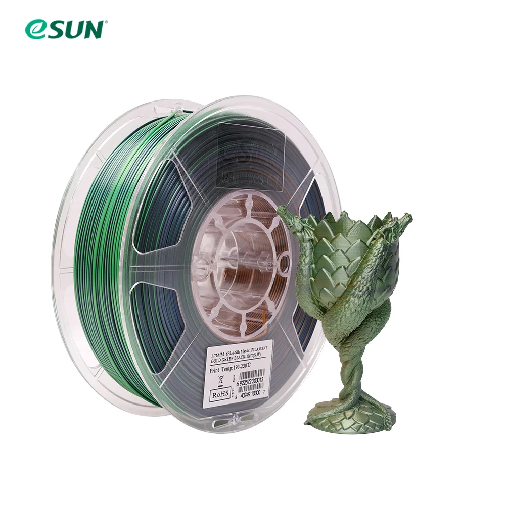 eSUN Magic Silk PLA Filament 1.75mm, Dual & Tri-Color, 1 kg, Gold Green Black