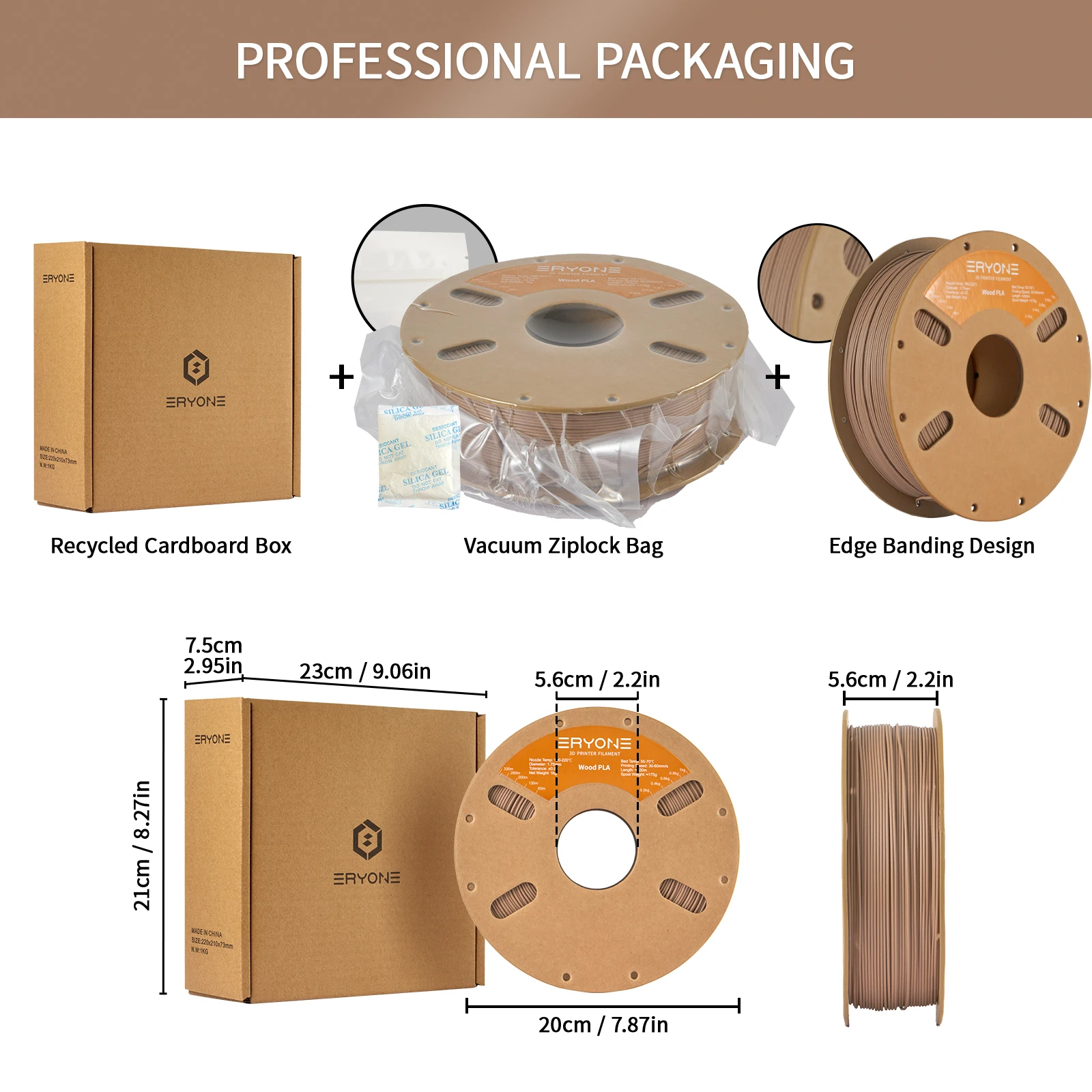 ERYONE Wood PLA Filament 1.75mm, 3 kg (3 × 1 kg) – photo 3