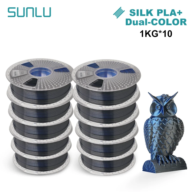 SUNLU Silk PLA Filament 1.75mm, 10 kg (Single, Dual & Tri-Color), SILK Black Blue
