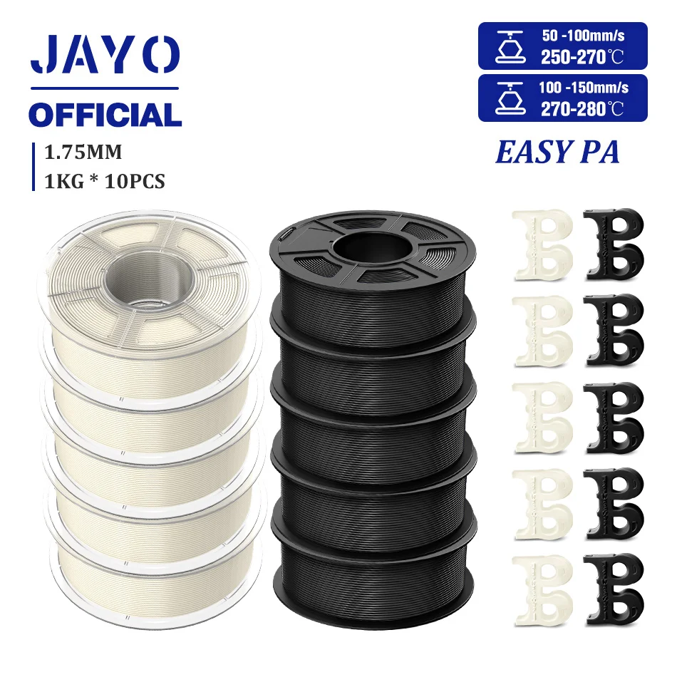 JAYO Easy PA Nylon Filament 1.75mm, 5 or 10 Rolls, Easy PA 5BK 5WT