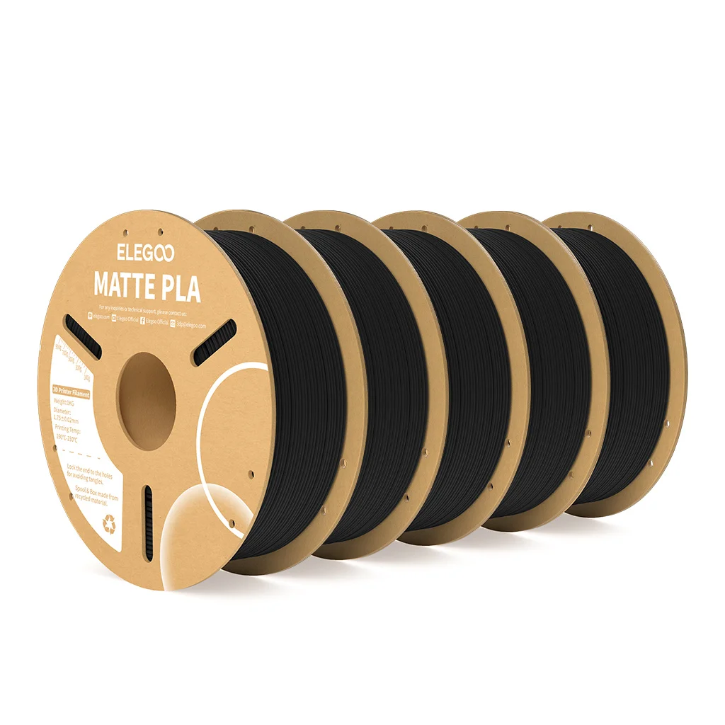 ELEGOO Matte PLA Filament 1.75mm, 5 kg (5 × 1 kg), 5KG Black