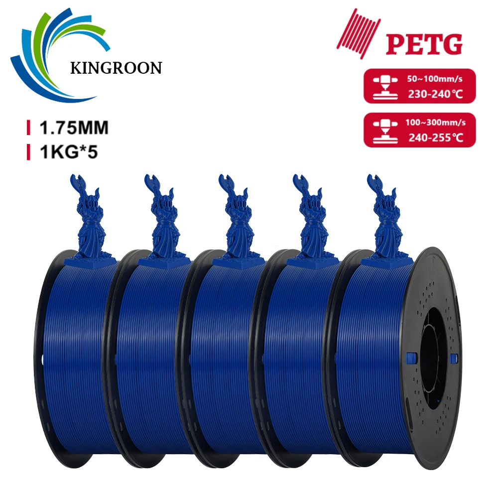 KINGROON PLA / PETG Filament 1.75mm, 5 kg (5 × 1 kg), PETG Blue 5 Roll