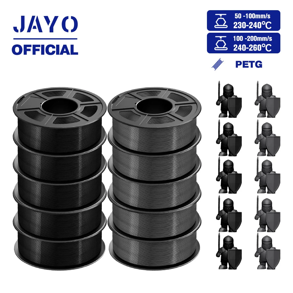 JAYO PETG Filament 1.75mm, 10 Spools, 5 Black 5 Grey