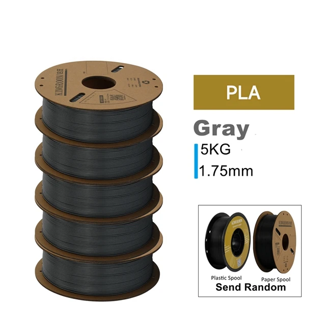 KINGROON PLA, PETG & ABS Filament 1.75mm, 5 kg Single-Color Packs, PLA Gray 5KG