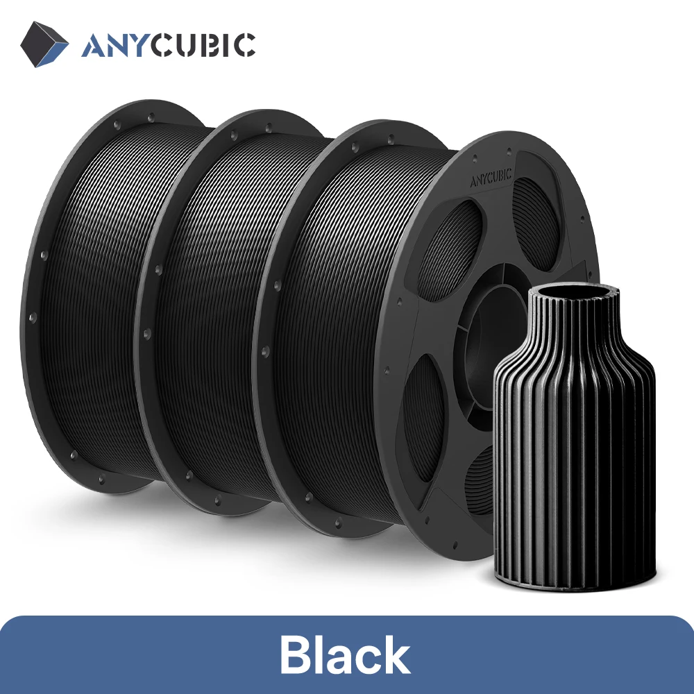 ANYCUBIC PLA Filament 1.75mm, 3 kg (3 × 1 kg), Black 3KG