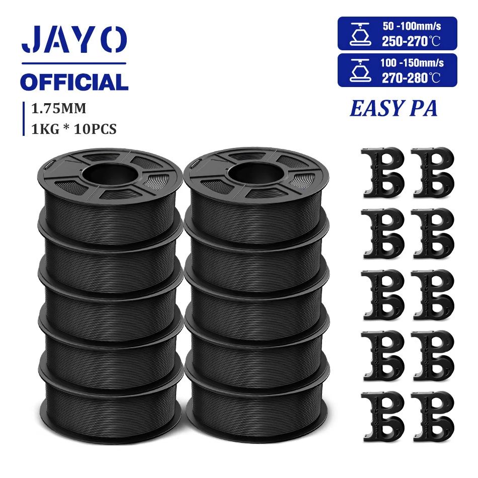 JAYO Easy PA Nylon Filament 1.75mm, 5 or 10 Rolls, 10rolls Easy PA BK