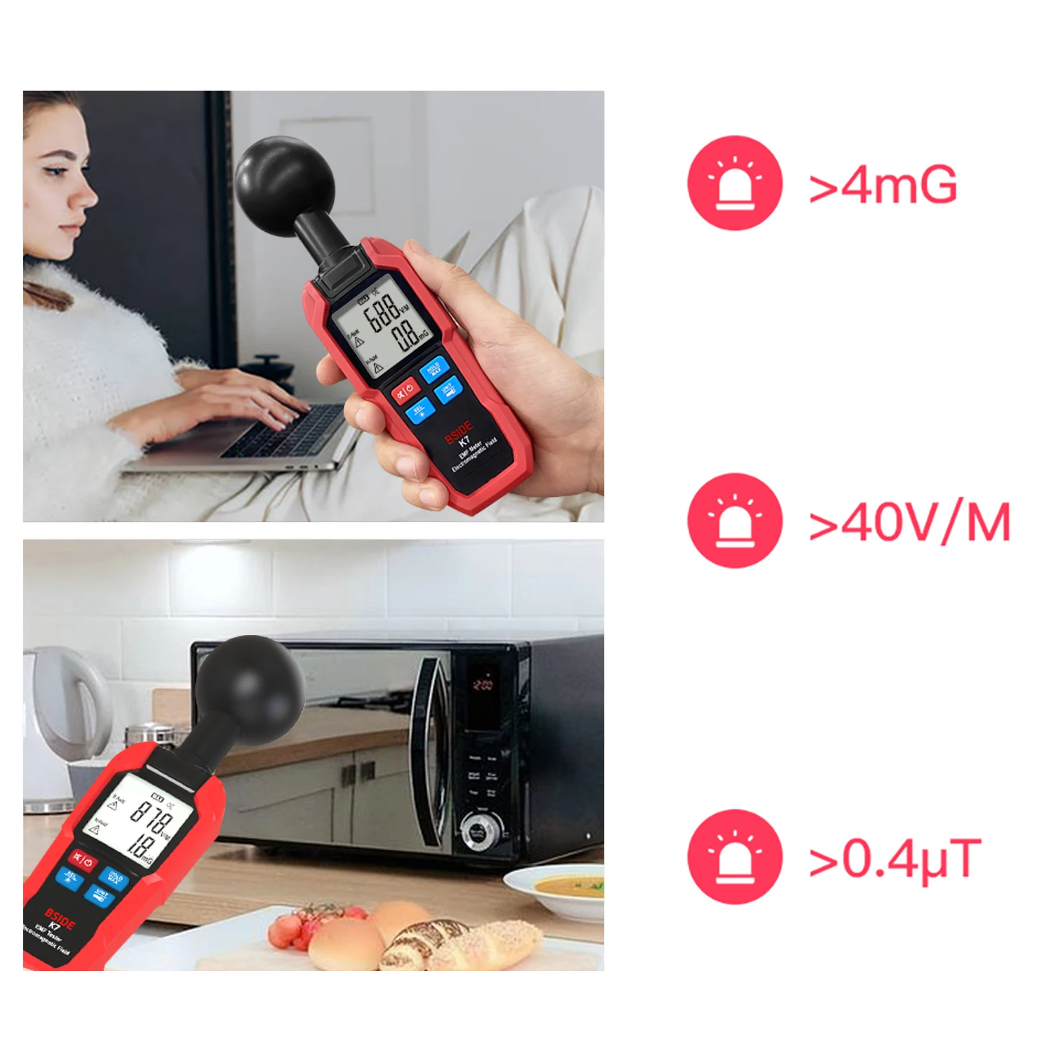 BSIDE K7 EMF Meter, Electric & Magnetic Field Tester – photo 4