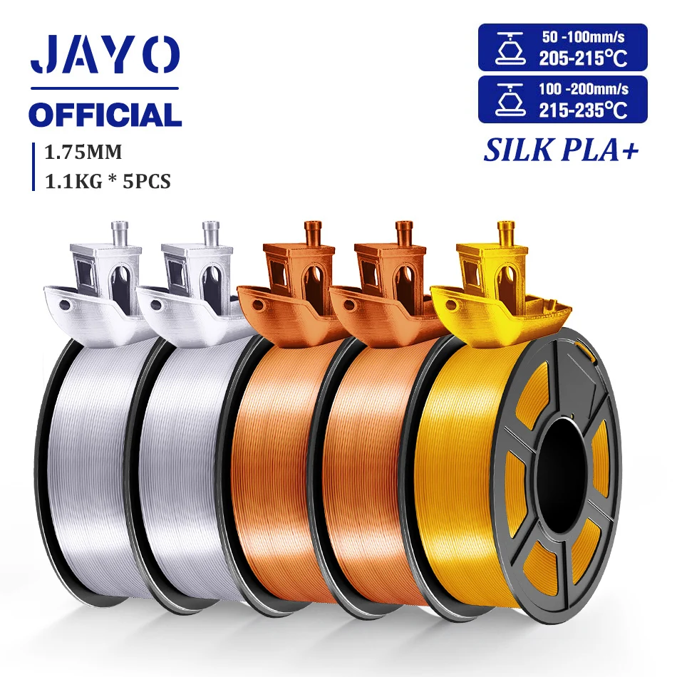 JAYO TPU Silk and Silk PLA+ Filament 1.75mm, 5-Roll Sets, Silk PLAp 2SV2RCLG