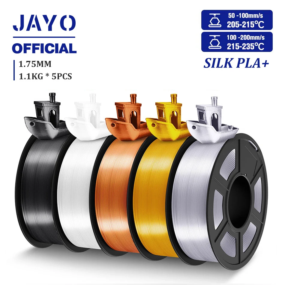 JAYO TPU Silk and Silk PLA+ Filament 1.75mm, 5-Roll Sets, Silk Mix-1 5Rolls