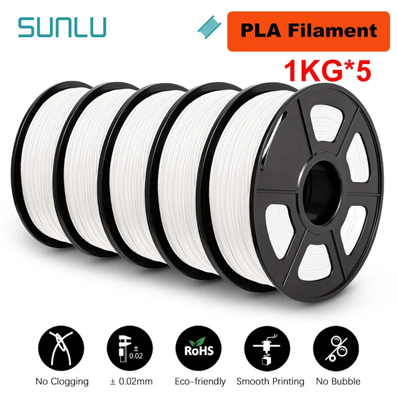 SUNLU PLA / PLA+ / PETG Filament 1.75mm, 5 kg Set, PLA White