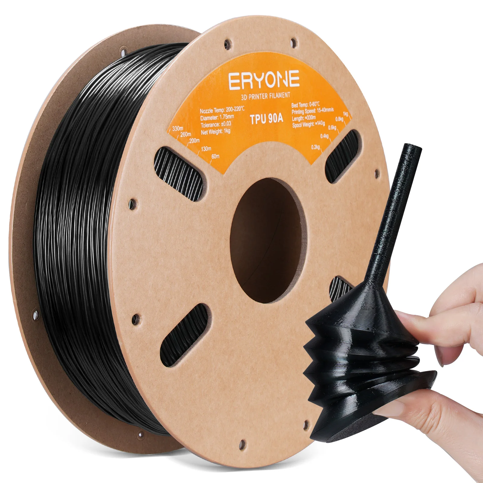 ERYONE TPU 90A Flexible Filament 1.75mm, 1 kg to 6 kg, Black-1kg