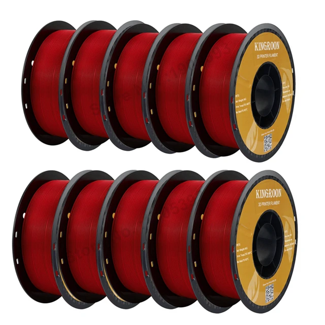 KINGROON PETG Filament 1.75mm, 5 kg or 10 kg (1 kg Spools), 10kg Red PETG