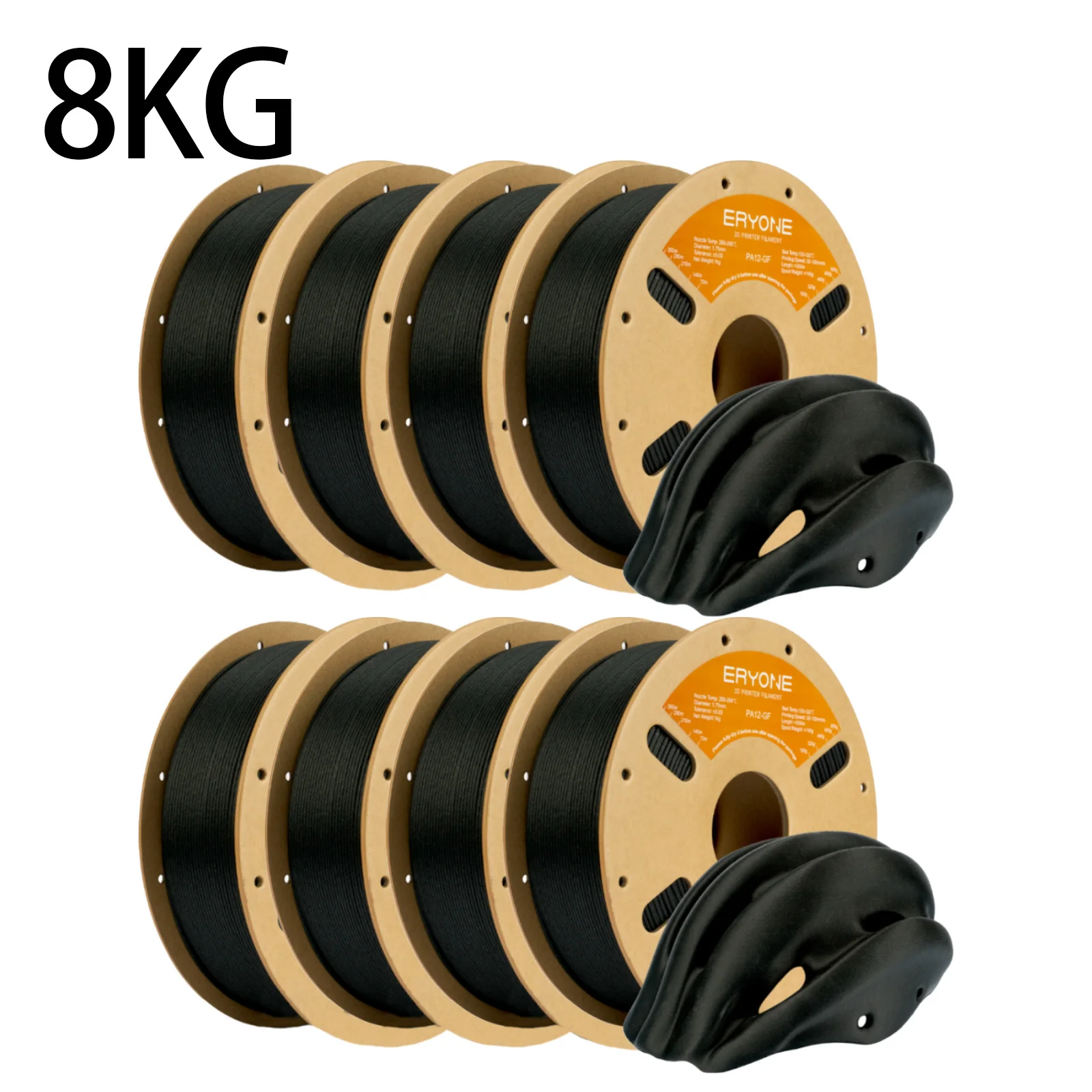 ERYONE PA12 Glass Fiber Nylon Filament 1.75mm, Black, Black-8kg
