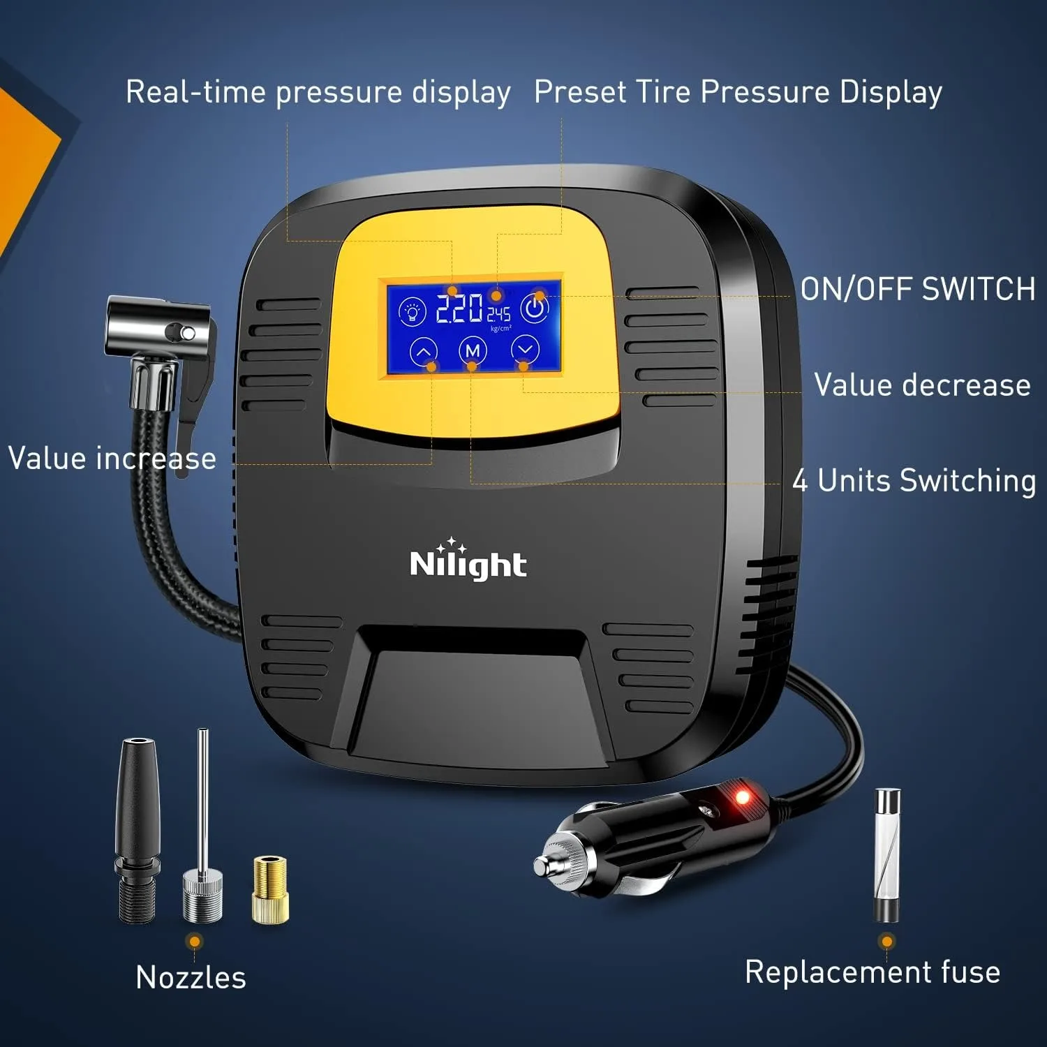 Nilight 12V Tire Inflator with Digital Gauge, 150 PSI – photo 3