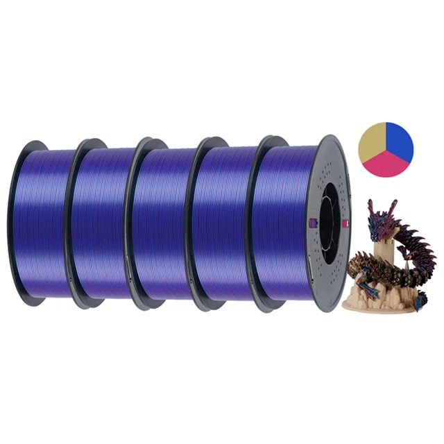 KINGROON Tri-Color Silk PLA Filament 1.75mm, 5 kg, Red Gold Blue