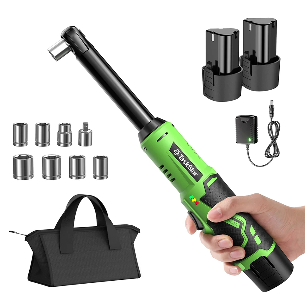 TaskStar 12V Cordless Extended Ratchet Wrench Kit, 3/8", Ratchet wrench kit / 100V-240V US Plug