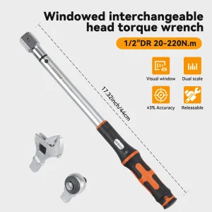 Waxtron 1/2" Interchangeable Head Torque Wrench, 20–220 N·m