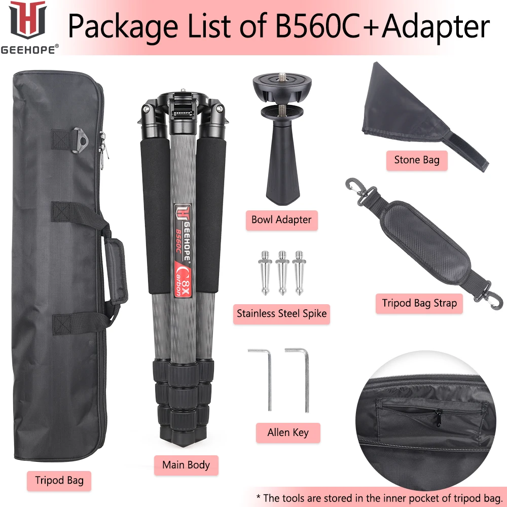GEEHOPE B560C Heavy-Duty Carbon Fiber Tripod, 30 kg Load – photo 6