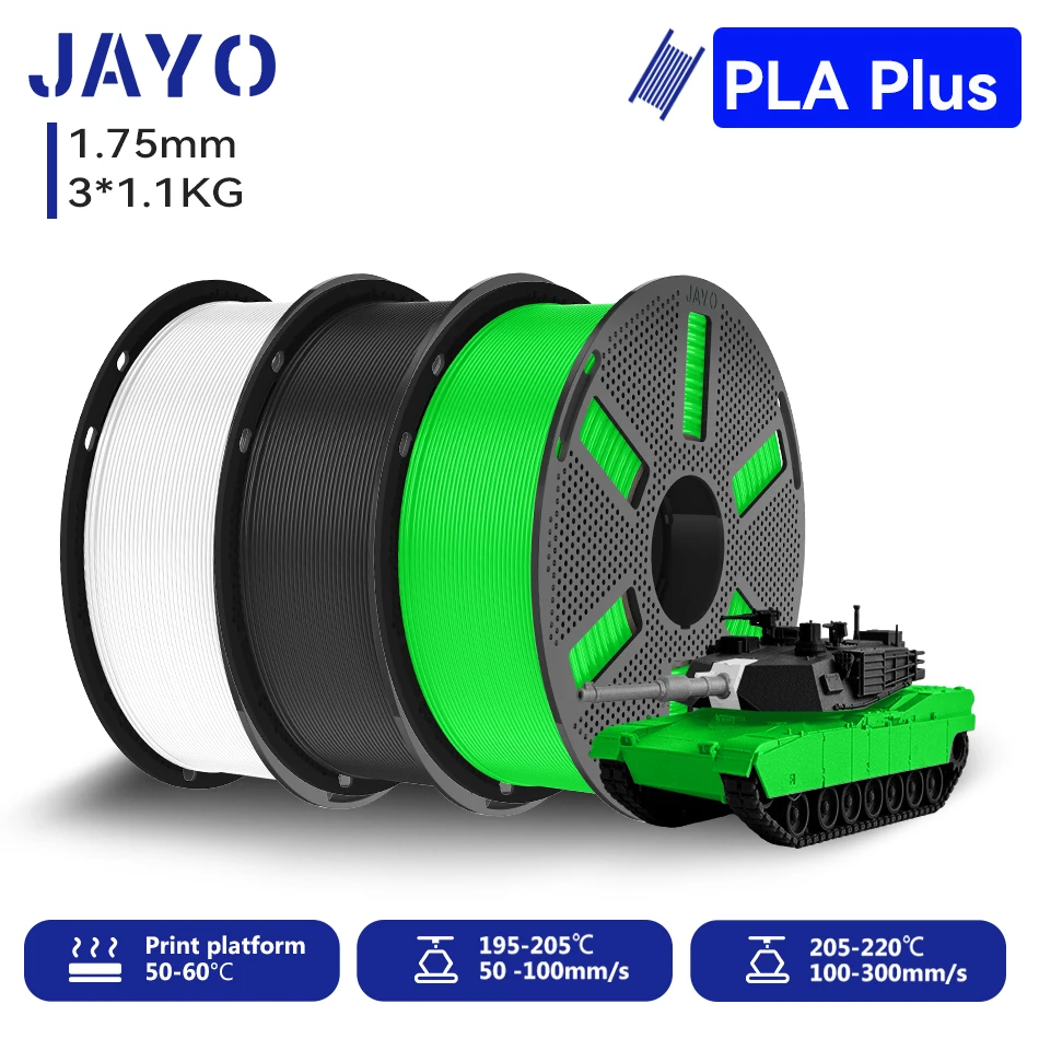 JAYO PLA+ Filament 1.75mm, 3 × 1.1 kg Sets, BKWTGN