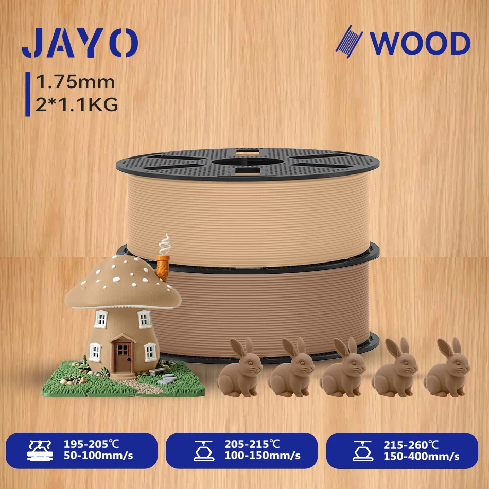 JAYO Wood PLA Filament 1.75mm, 2 × 1.1 kg, WD-MW