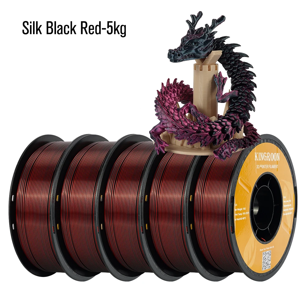 KINGROON Dual Color Silk PLA Filament 1.75mm, 5 kg, Silk Black Red