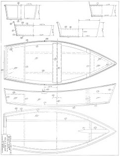 Dinghy plan drawing with side and top views
