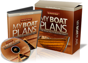 MyBoatPlans package with the plans box, a DVD and the boat building guide
