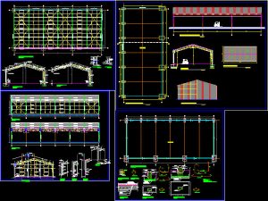 CAD drawings of a shed: floor framing, walls and elevations