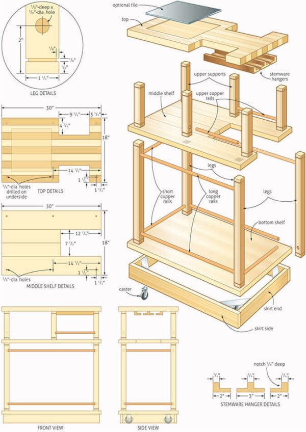 Plan sheet with step-by-step assembly drawings of a cabinet